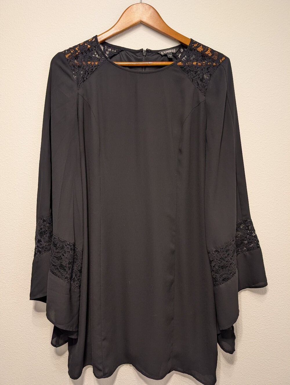 Express Black Lace Yoke & Bell Sleeve Dress